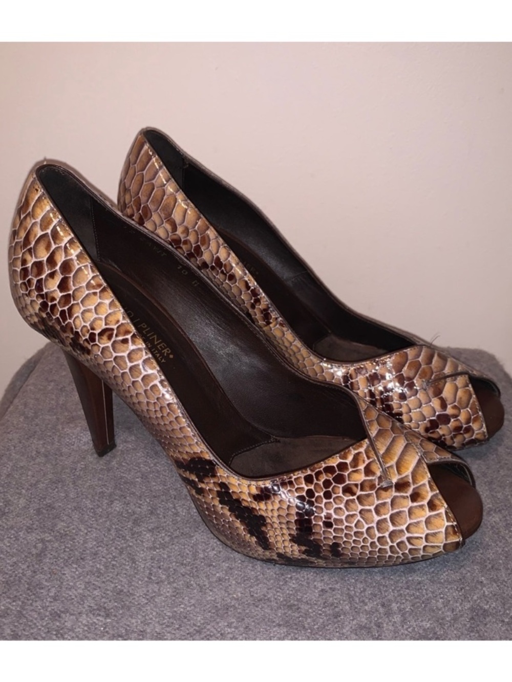 Donald Pliner Brown Python Leather Pump Peep-Toe Platform10